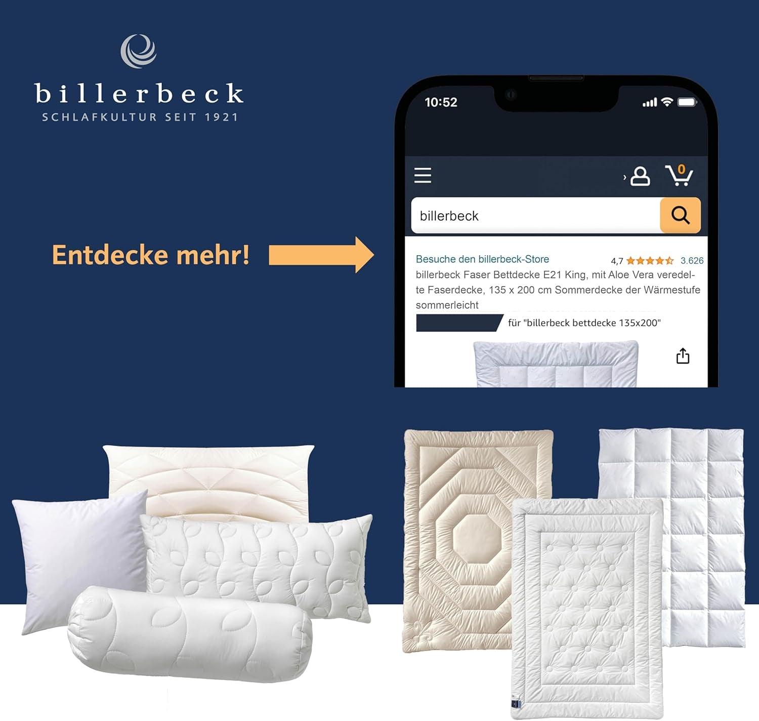 Daunendecke Billerbeck Martina® - Bettdecke 135 x 200 cm - Bettdecke für alle Jahreszeiten - Für Allergiker geeignet - 90 % Gänsedaunen, 10 % Gänsefedern - Weiß Bettdecken und Steppdecken Naty Shop