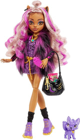 Monster High Clawdeen Wolf-Puppe mit Crescent Dog und Zubehör wie Rucksack, Kalender, Snacks und mehr, HRP65 Naty Shop Dolls Werwolf-Modepuppe