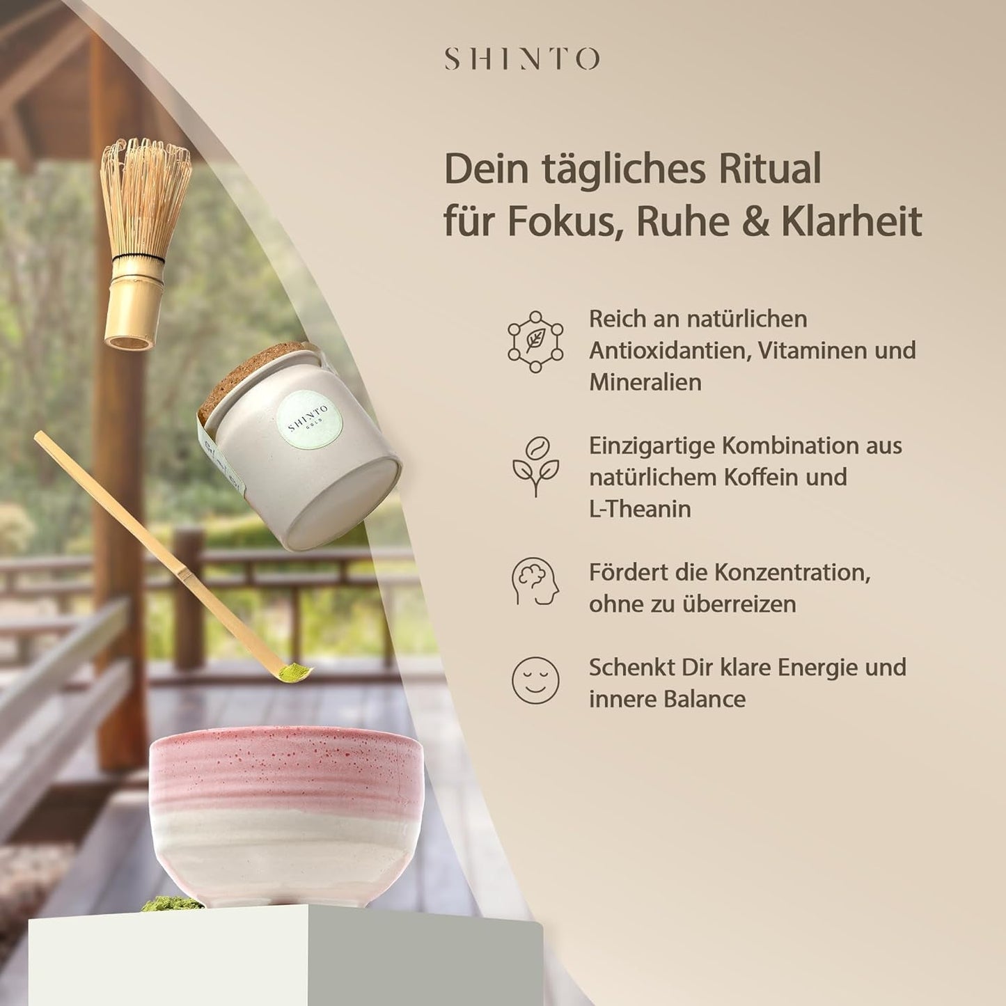 Shinto – „Gold“ Bio-Matcha-Tee – Grüntee-Pulver in Zeremonienqualität – JAS- und EU-BIO-zertifiziert – schattiert und handverlesen – Direktimport aus Uji, Japan – 30 g