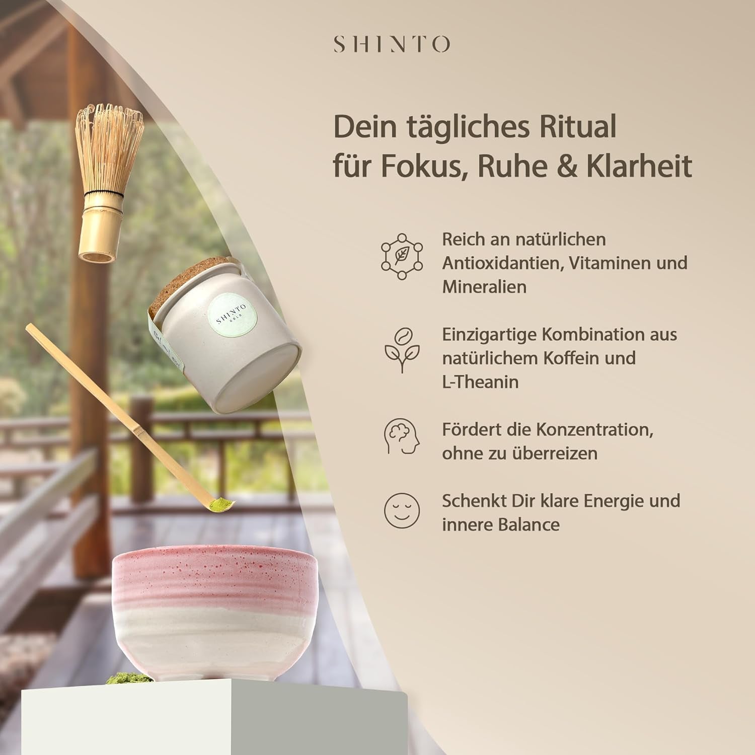 Shinto – „Gold“ Bio-Matcha-Tee – Grüntee-Pulver in Zeremonienqualität – JAS- und EU-BIO-zertifiziert – schattiert und handverlesen – Direktimport aus Uji, Japan – 30 g