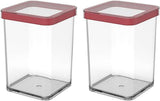 Rotho Loft 5er-Set Vorratsdosen mit Deckel, verschiedene Größen, BPA-freier, lebensmittelechter Kunststoff (PP), transparent/rot, (21,4 x 21,4 x 23,5 cm), Naty Shop Frischhaltedosen 1 Liter, quadratisch (2er-Pack)
