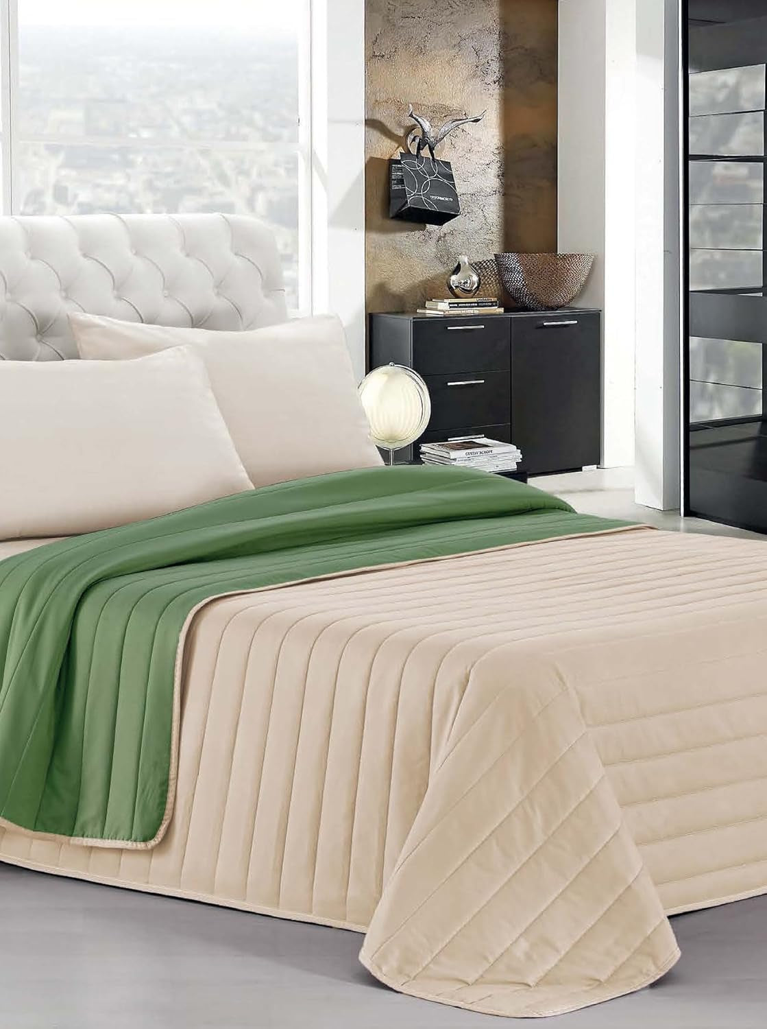 Italienische Bettwäsche Estivo Einzelbett, Leinen, Aqua, 170 x 270 cm Bettdecken und Steppdecken Naty Shop Grün/Nocciola 170 x 270 cm