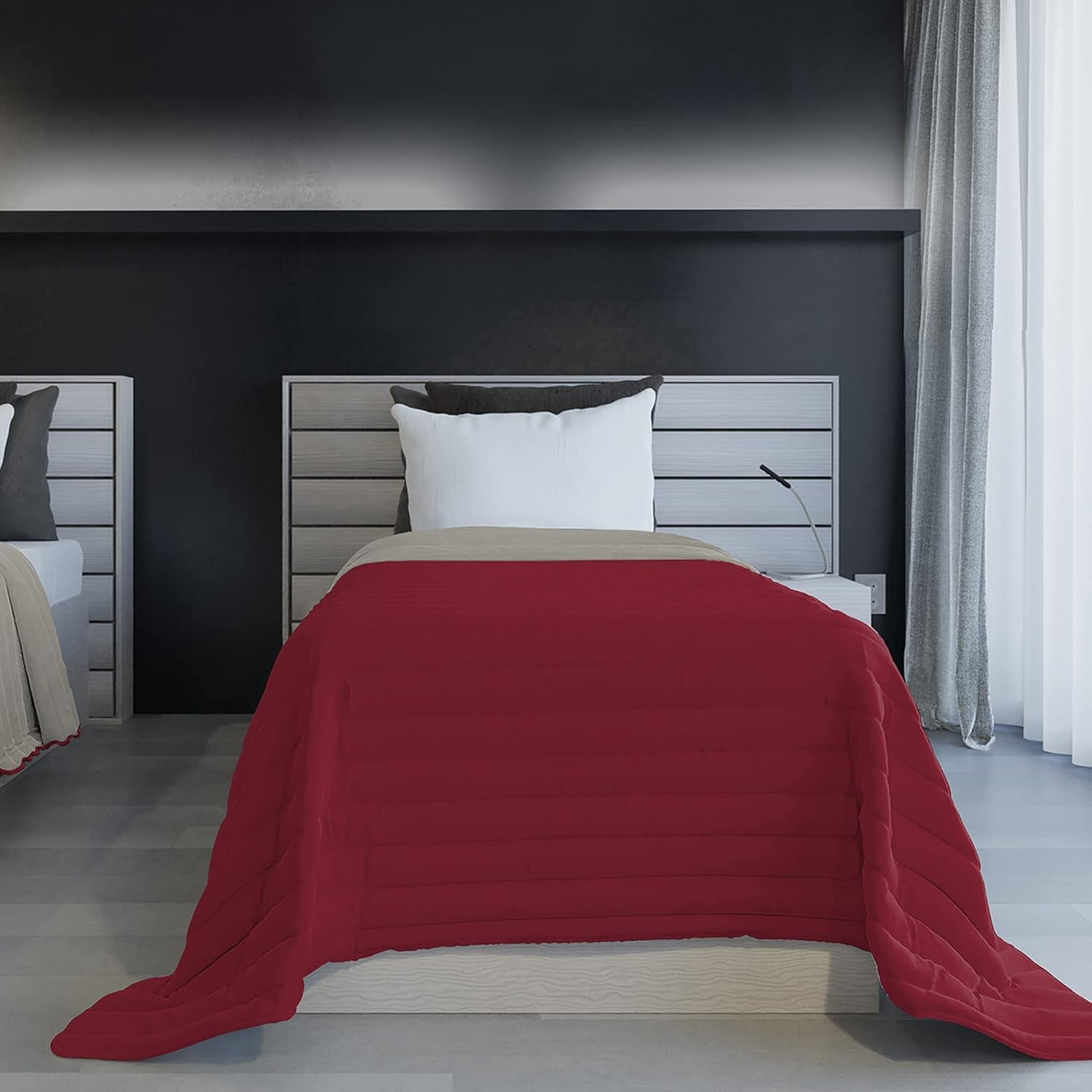 Sommerdecke aus italienischem Leinen, feuerhemmend, Mikrofaser, zweifarbig, Burgunderrot/Hellgrau, 170 x 270 cm Quilts & Quilts Naty Shop Standardtitel