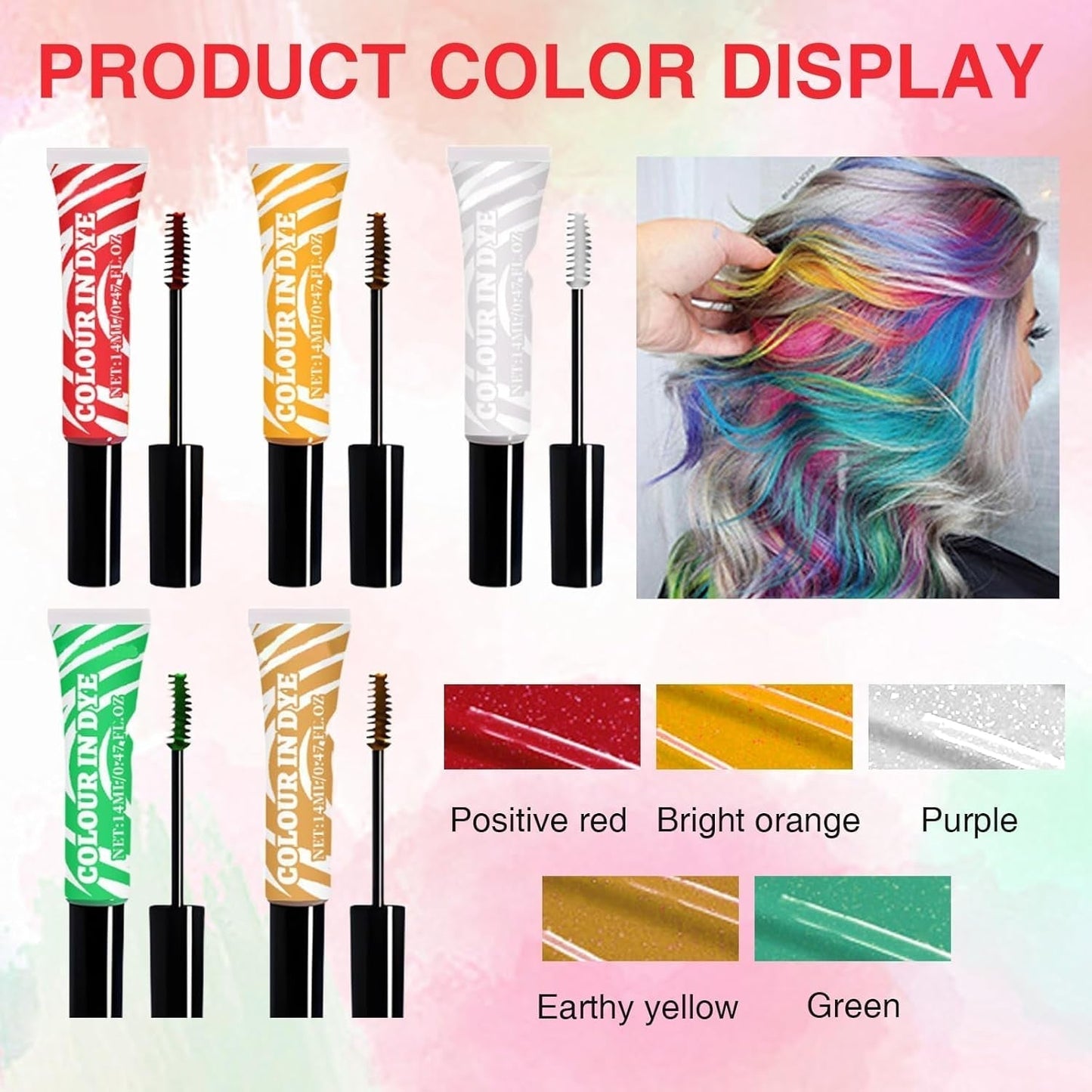 5 Farben Temporäre Haarfarbe für Kinder, waschbare Farbe, Mascara, Haarkreide, Salon-Haarfarbe, Naty Shop