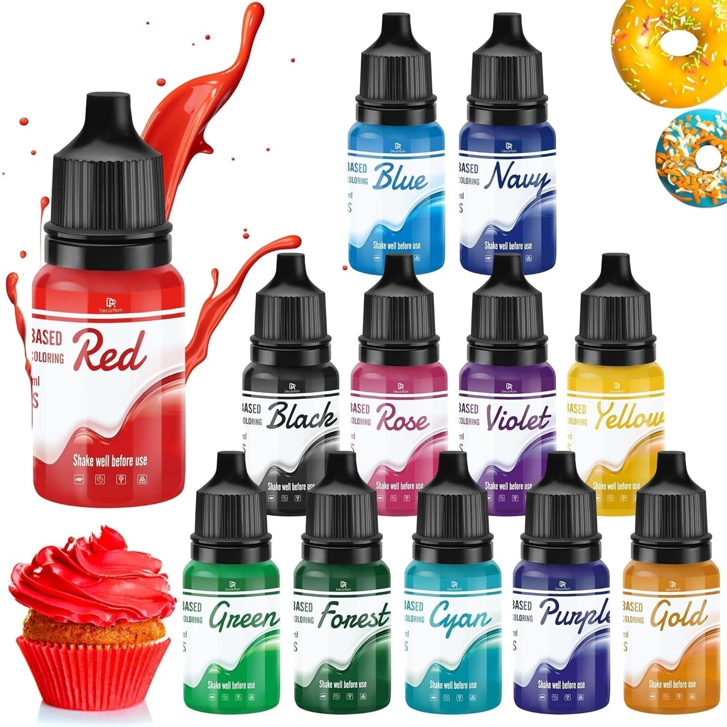 Fettlösliche Lebensmittelfarbe Für Schokolade - 26 Farben Ölbasis Lebensmittelfarben Für Fondant, Torten Dekoration, Backen - Flüssige Lebensmittelfarbe Für Kakaobutter, Buttercreme, Kuchen - 6Ml Je Naty Shop 10 Ml (12Er Pack)
