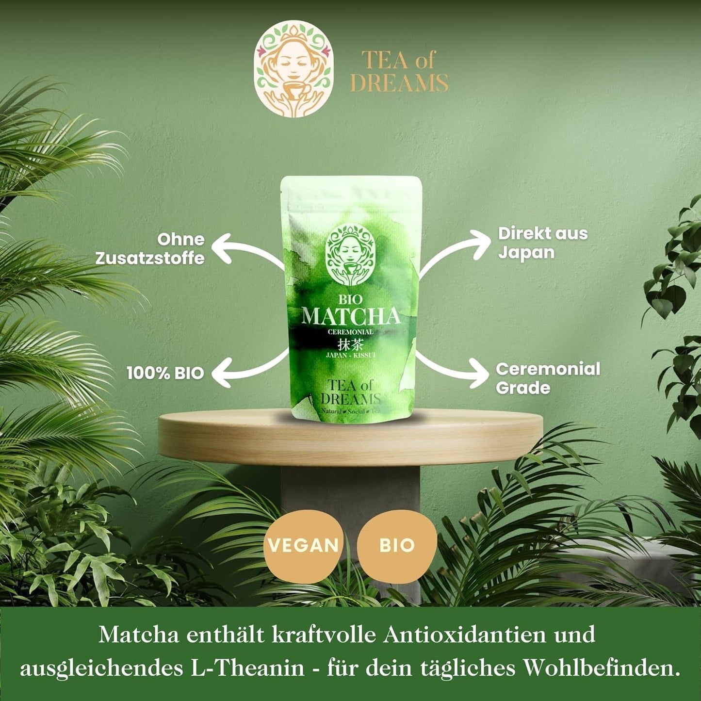 Bio-Matcha-Pulver für Tee und Matcha Latte – Premium-Zeremonienqualität aus Japan – Original Kissui-Grüntee – 30 g
