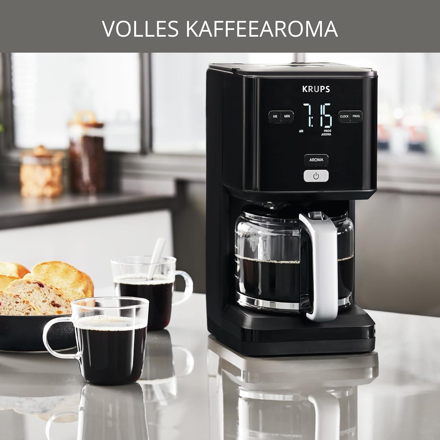 Krups Smart'n Light Kaffeemaschine mit Timer, für 1,25 Liter Filterkaffee, Warmhaltefunktion, Abschaltautomatik, Schwarz, KM600810