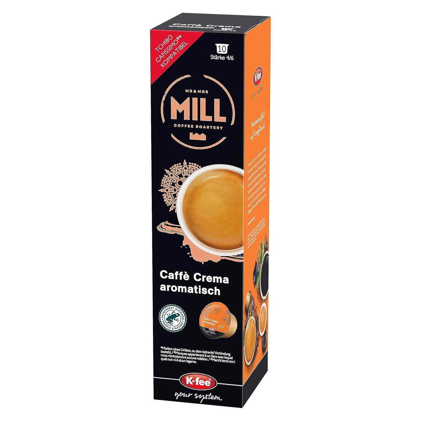 Mr & Mrs Mill Caffè Aromatisch Crema, kompatibel mit K-fee & Tchibo Cafissimo*, Stärke 4/6, 120 Kaffeekapseln
