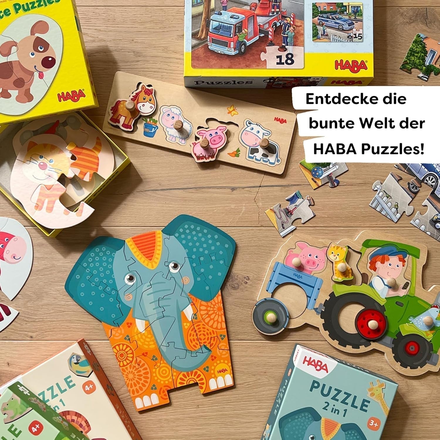 HABA Feuerwehr-Puzzle – 3-teiliges Set für Kinder ab 3 Jahren, Polizei- und Krankenwagen-Papppuzzle – Fördert Feinmotorik und Konzentration – 1302759001 Puzzle Naty Shop