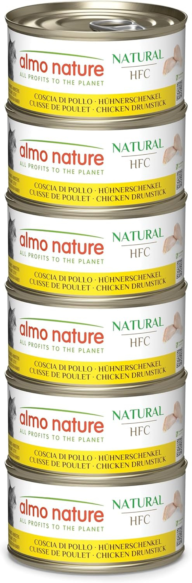 Almo Nature HFC Natural – Nassfutter für ausgewachsene Katzen – Hühnerschenkel – Human Grade, Glutenfrei & Monoprotein – 6 x 70 g