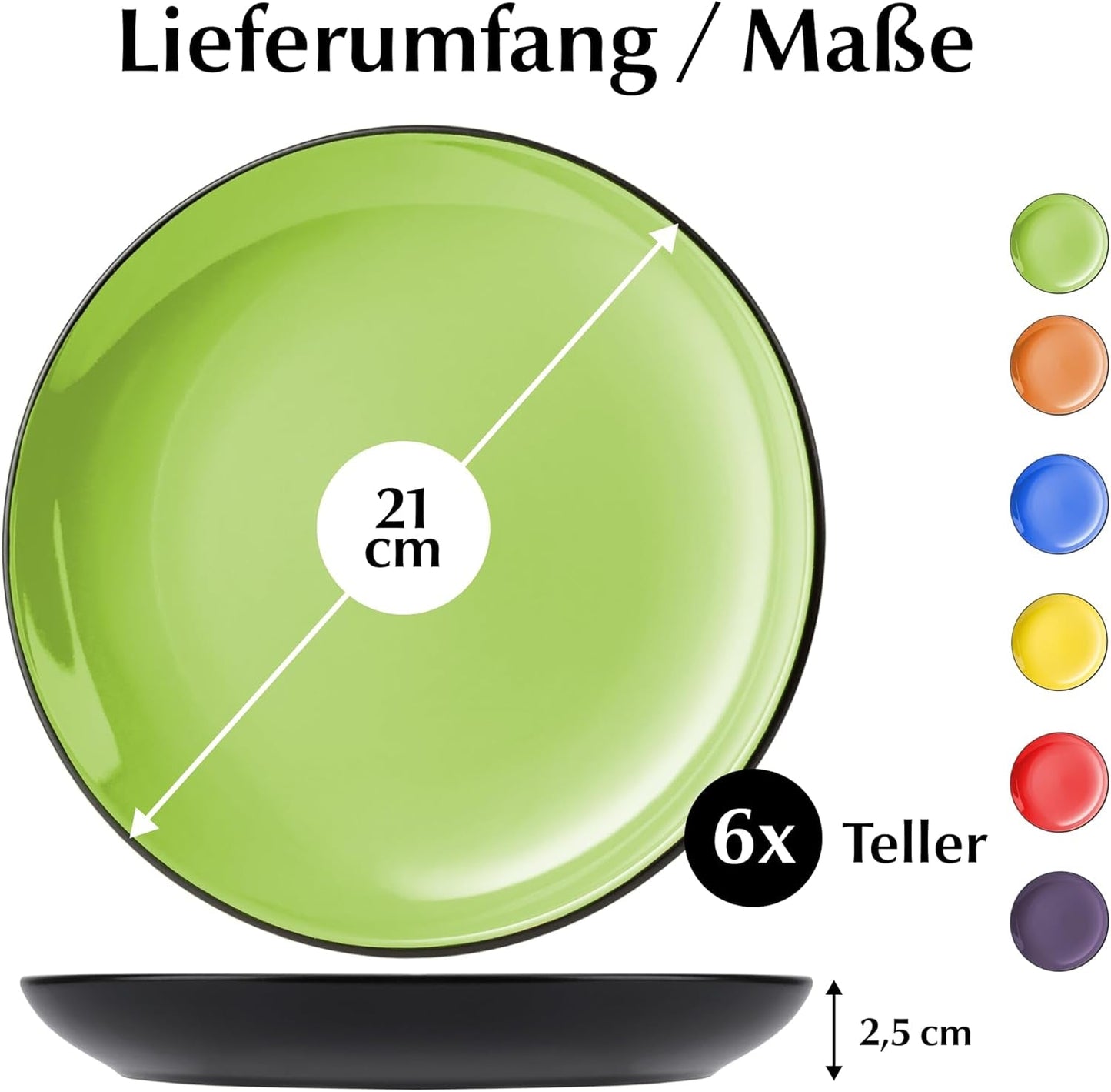 MIAMIO – Set mit 6 Tellern/Speisetellern aus Keramiksteinzeug – Le Papillon-Kollektion (bunt, kleine Teller (6x))