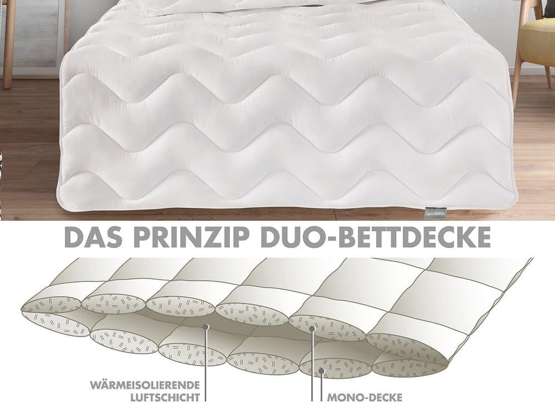 Traumnacht Cosy - Bettwäsche-Set 4 Jahreszeiten, 1 X teilbare Steppdecke 135 x 200 und 1 X Kissen 80 x 80 cm, Öko-Tex-zertifiziert, weiß, entwickelt in Deutschland, (2er-Pack) Steppdecken und Steppdecken Naty Shop