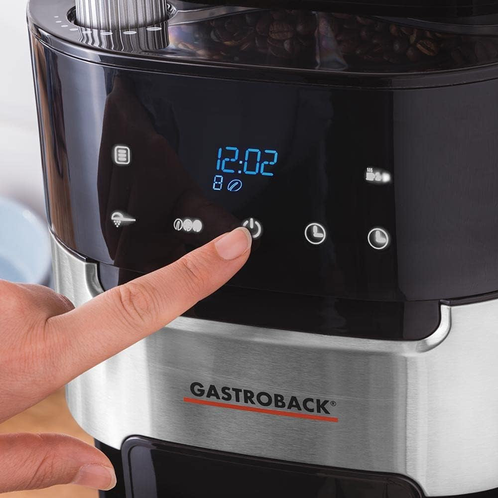 GASTROBACK Grind & Brew Pro Thermo-Espressomaschine, Silber, Schwarz