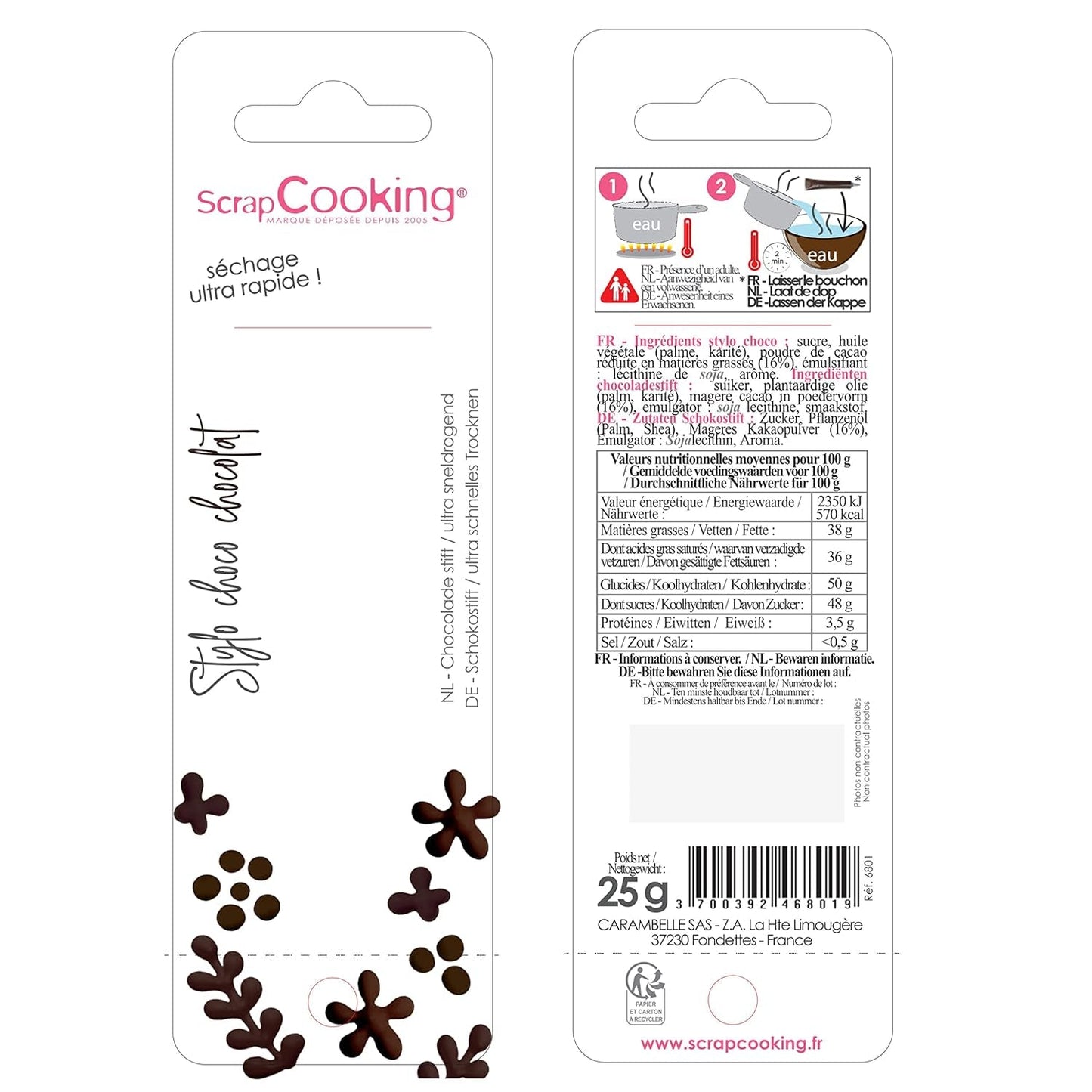 Scrapcooking – Brauner Schokoladenstift – Schokoladen-Schreibzucker 25 g – Essbarer dekorativer Zuckerstift – Schreiben und Zeichnen – Beschriften von Fondant, Zuckerguss, Kuchen – 6801