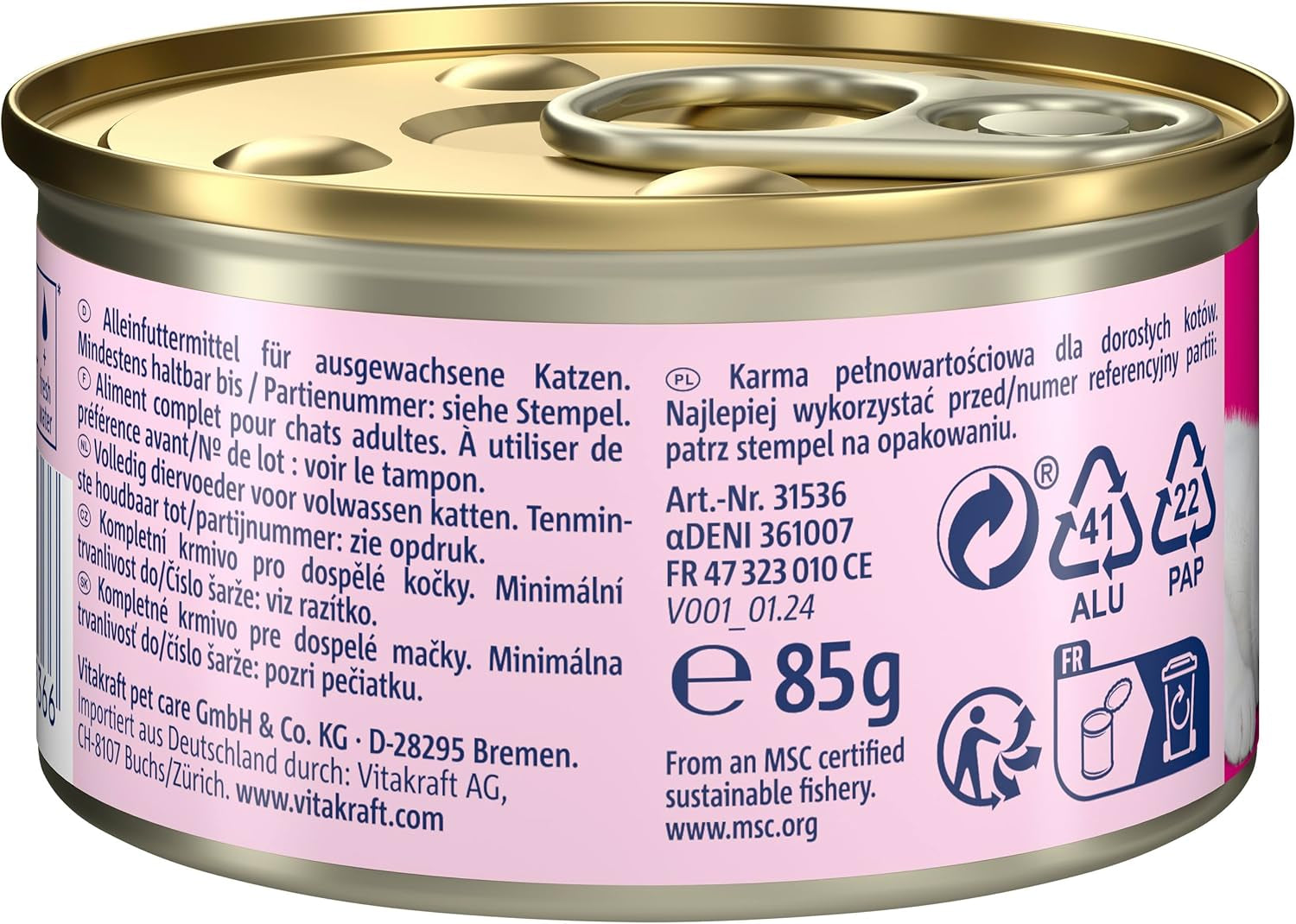 Vitakraft Poésie Mousse, Nassfutter für Katzen, luftiger Schaum, mit Lachs, ohne Zucker- oder Getreidezusatz (12 x 85 g)
