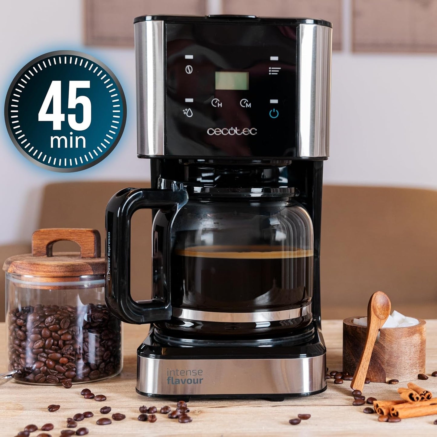 Espresso mit Filter Cecotec Coffee 66 Drop and Touch, Leistung 950 W, 1,5 l, 12 Tassen, Touchscreen, Glaskaraffe, 24-Stunden-Timer, 6 Schalter, wiederverwendbarer Netzfilter