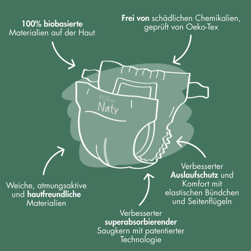 Eco Diapers Eco by Naty Baby Eco Diapers – hochwertige Bio-Windeln, umweltfreundlich, aus pflanzlichen Materialien, ideal für empfindliche Babyhaut (Größe 5 – 80 Stück)