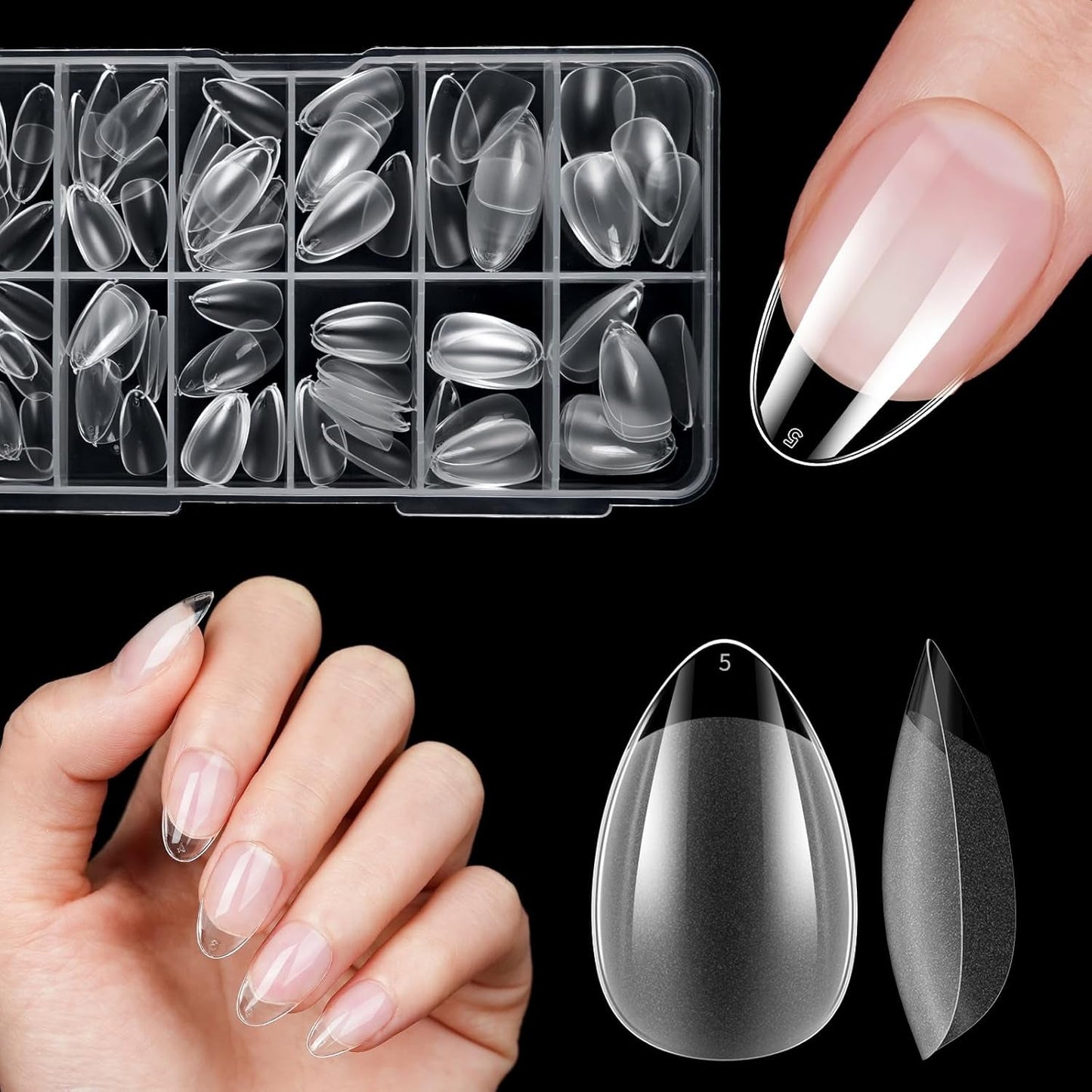 Kurze künstliche Nägel, Ballerina, 120 Stück, zum Aufkleben, 12 Größen, kurze künstliche Nägel, weiche Gel-Nagelspitzen mit vollständiger Abdeckung für kurze Gelnägel, S