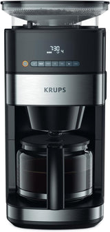 Krups Espressomaschine KM8328 Mahlen mit Mahlwerk | 24-Stunden-Timer | Getreidebehälter 180 g | Fassungsvermögen 1,25 l für bis zu 15 Tassen Kaffee | Automatische Abschaltfunktion | 3 Mahlgradeinstellungen | Schwarz