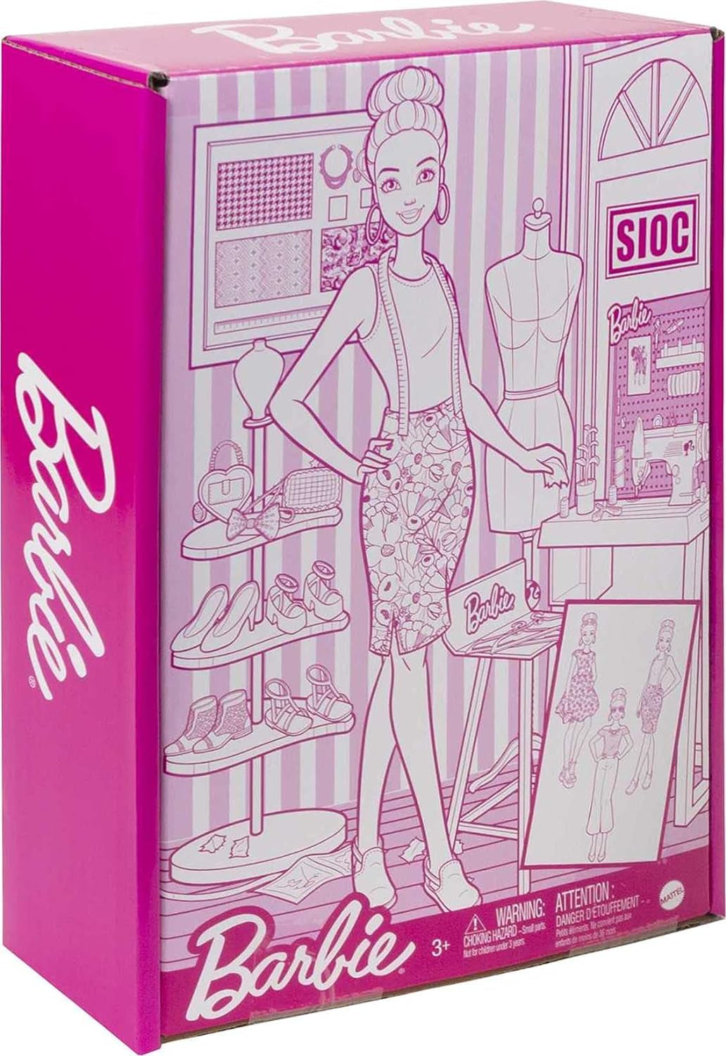 Barbie HDY90 – Modedesigner-Puppe (30,40 cm) und Atelier, über 25 Design- und Modeaccessoires, Design-Schreibtisch, Stuhl, Nähmaschine, Stoffmodell, Schaufensterpuppe und mehr, Spielzeug ab 3 Jahren Naty Shop Dolls