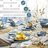 SANGER | Darwin 12-teiliges Geschirrset, Steinzeug-Geschirrset für 4 Personen, blaues Geschirrset mit Speisetellern, Desserttellern und Suppentellern, handgefertigtes Geschirrset | DIE PREMIUM-KOLLEKTION