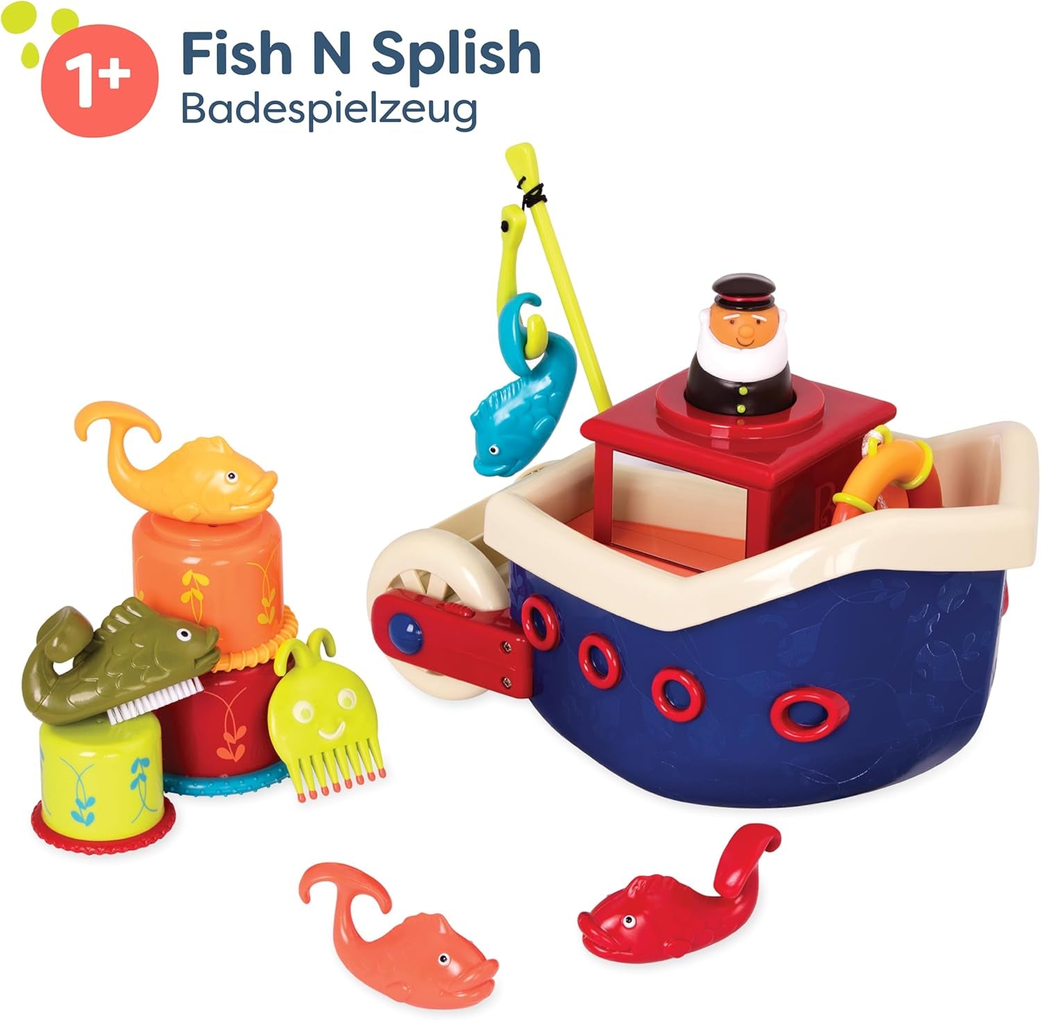 B. Toys 13-teiliges Badewannenspielzeug für Kinder mit Boot, Stapelbecher, Fisch, Angelspielspielzeug für Kinderbadewanne ab 1 Jahr Toys Bebe Naty Shop