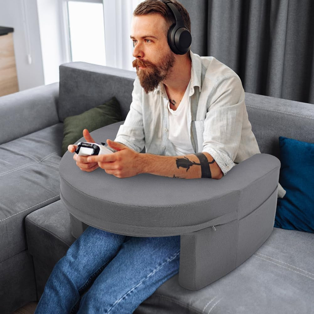 Lesekissen für Bett und Sofa, Gaming-Schoßkissen, Laptop-Schoßkissen, Gaming-Kissen mit Armlehnen und Seitentasche, für Erwachsene zum Spielen, Lesen, Fernsehen, Gaming auf der Couch