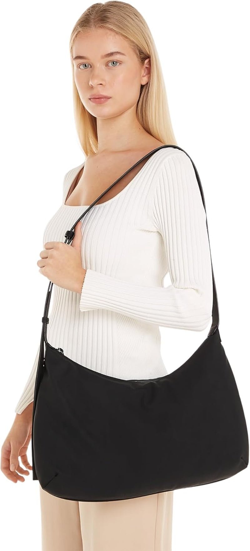 Calvin Klein Damen-Einkaufstasche, weich, mittelgroß, mit Reißverschluss, Schwarz (Ck Black), Größe 1, Damentaschen, Naty Shop