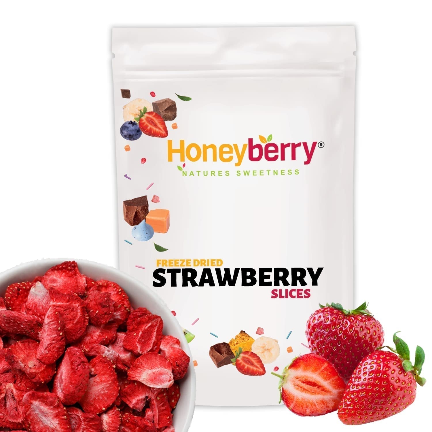 Gefriergetrocknete Erdbeeren 150g - Gefriergetrocknete Erdbeerscheiben - Gefriergetrocknete Trockenfrüchte - Getrocknete Erdbeerfrüchte - Perfekt zum Backen, Dekorieren, Snacks, Müsli, Desserts. Dehydrierte Produkte Naty Shop 150G