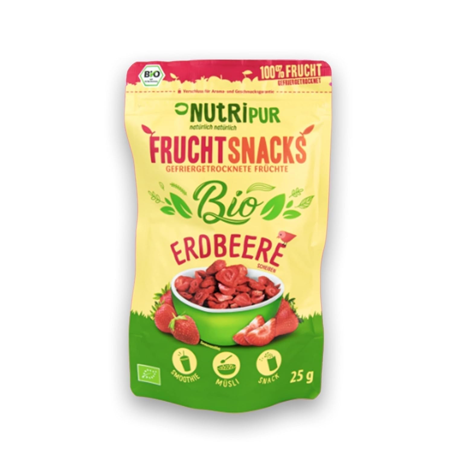 Bio-Gefriergetrocknete Erdbeeren: 70 g getrocknete Erdbeeren für Smoothie-Bowls, Müsli, Porridge-Toppings – gefriergetrocknete Beeren ohne Zuckerzusatz – gefriergetrocknete Erdbeeren – NutriPur-Früchte. Dehydrierte Produkte Naty Shop Standardtitel