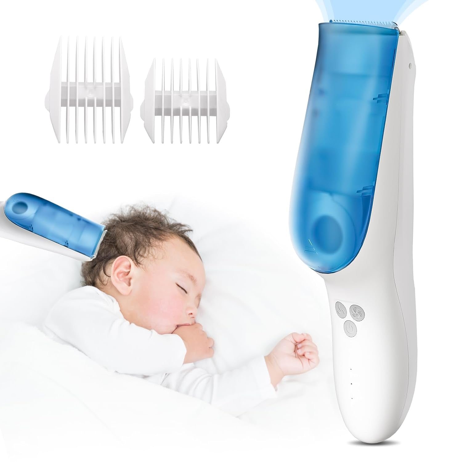CARER SPARK Kinder-Haarschneidemaschine, geräuschloser Vakuum-Adsorptions-Haarschneider für Kinder, IPX7, wiederaufladbar, mit 2 Führungskämmen, sicherer professioneller Haarschneider für Kinder – Bad und Hautpflege Naty Shop