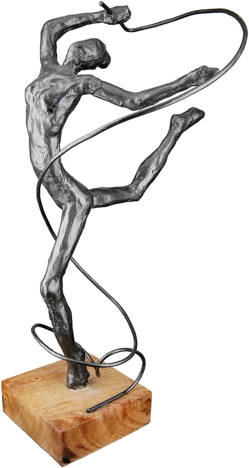 Casablanca große Dekoskulptur – runde Aluminium-Holzskulptur Farbe: Natursilber – Wohnzimmerdekoration Geburtstagsgeschenk Höhe 46 cm Statuetten und Skulpturen Naty Shop Anthrazit Höhe 36,5 cm