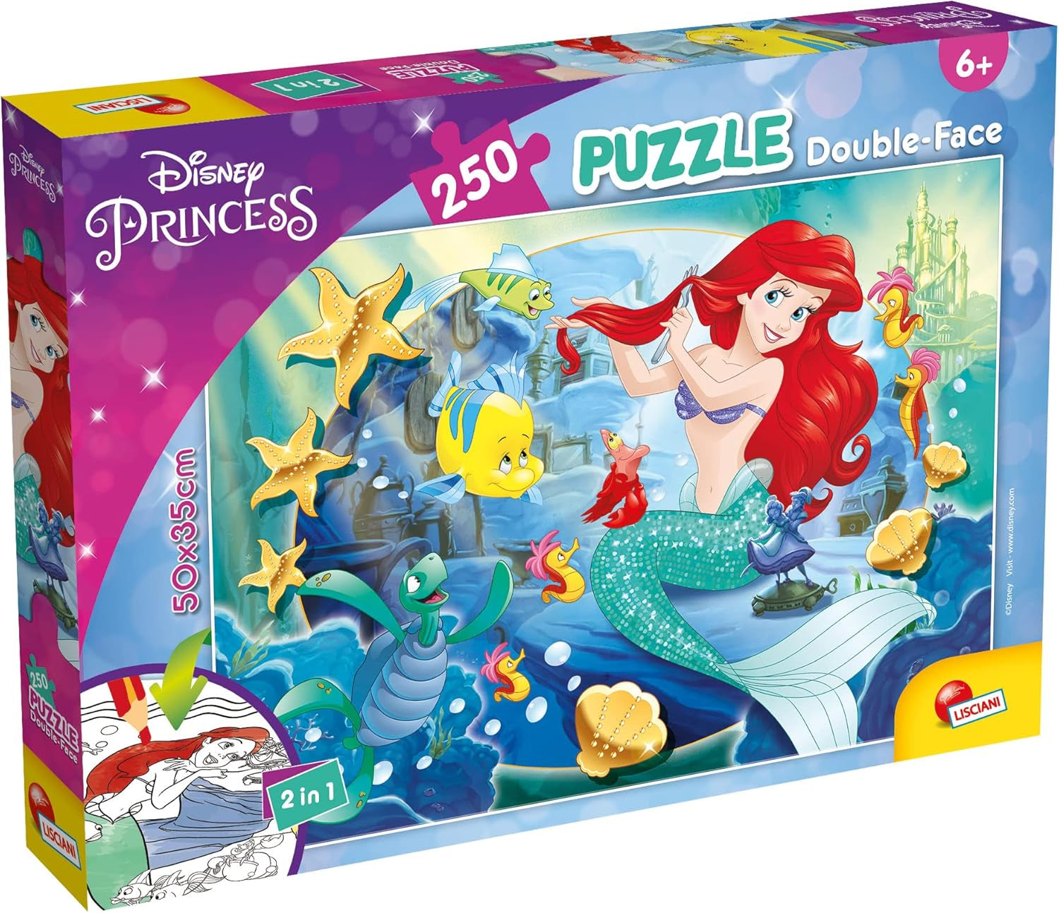 Lisciani - DISNEY-Puzzle Ariel - Erstellen Sie die Szenen aus Ihren Lieblingsboxen nach und malen Sie sie aus - ab 7 Jahren - GROSSES PUZZLE mit 250 Teilen - Fördert die Geschicklichkeit. Puzzle Naty Shop Standardtitel