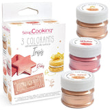 Scrapcooking – Set mit 3 metallischen Lebensmittelfarben – Lebensmittelfarbe: Gold, Roségold und Rubin – essbare Lebensmittelfarbe zum Backen, Kuchen, Kekse, Kuchen, Schokolade – 4019