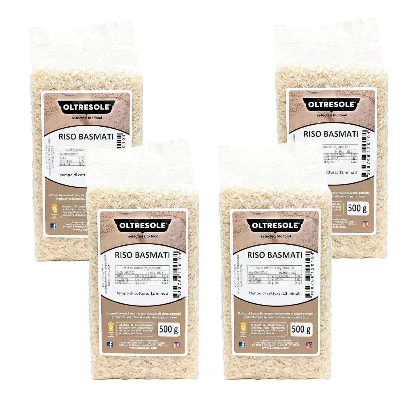 Italienischer Vollkornreis, unraffinierter Reis mit hohem Ballaststoffgehalt, ideal für kreative Reissalate und gesunde Gerichte, vakuumverpackt, 4 Packungen x 500 g