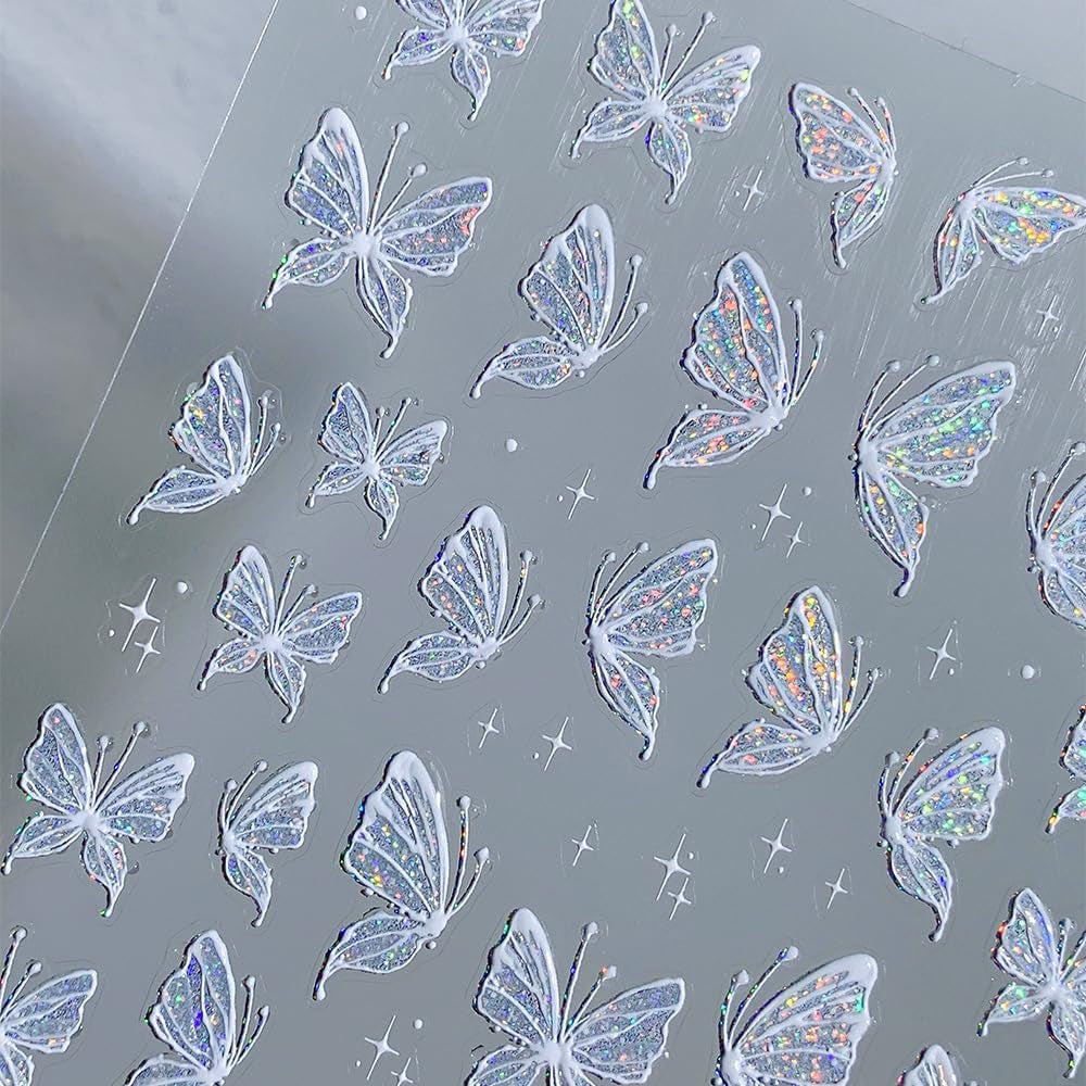 Aurora Muschel Schmetterling Nagelsticker Weiß Schmetterlinge Nail Sticker Gelee Relief Butterfly Nagelaufkleber Y2K Butterflies Nagel Sticker Nägel Nageldesign Nagel Zubehör Nail Art Sticker Nailart