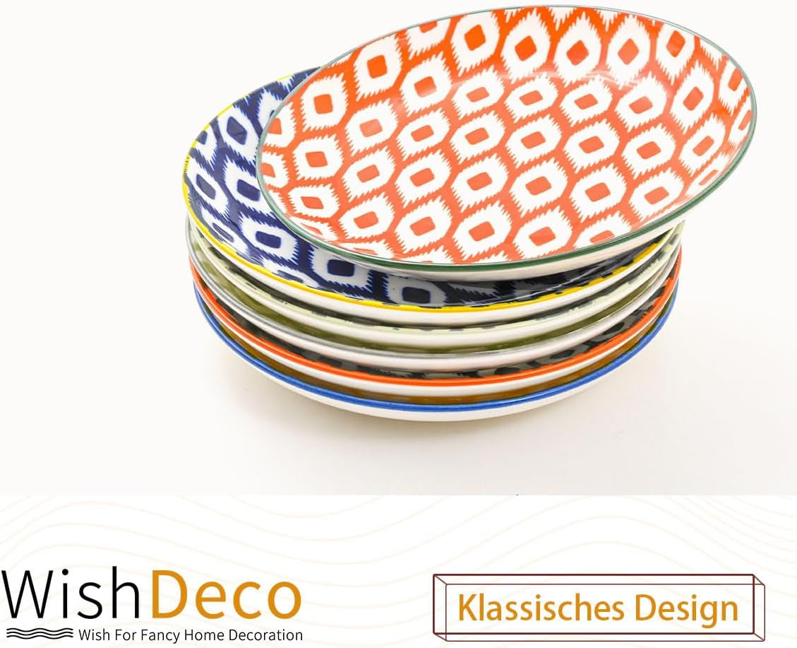 Kuchenteller, 6er-Set; kleine Dessertteller (15 cm); Salatteller aus Porzellan; bunte Teller zum Frühstück; Miniteller für Nudeln, Obst, Brot