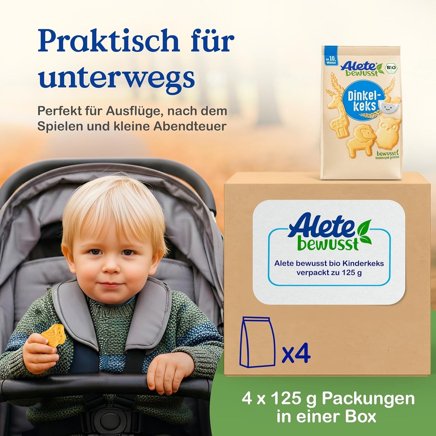 Alete Bio-Knusperkekse mit Alac (4 x 125 g) – Knusprige Alac-Kekse für Babys, palmölfrei, ab 10 Monaten