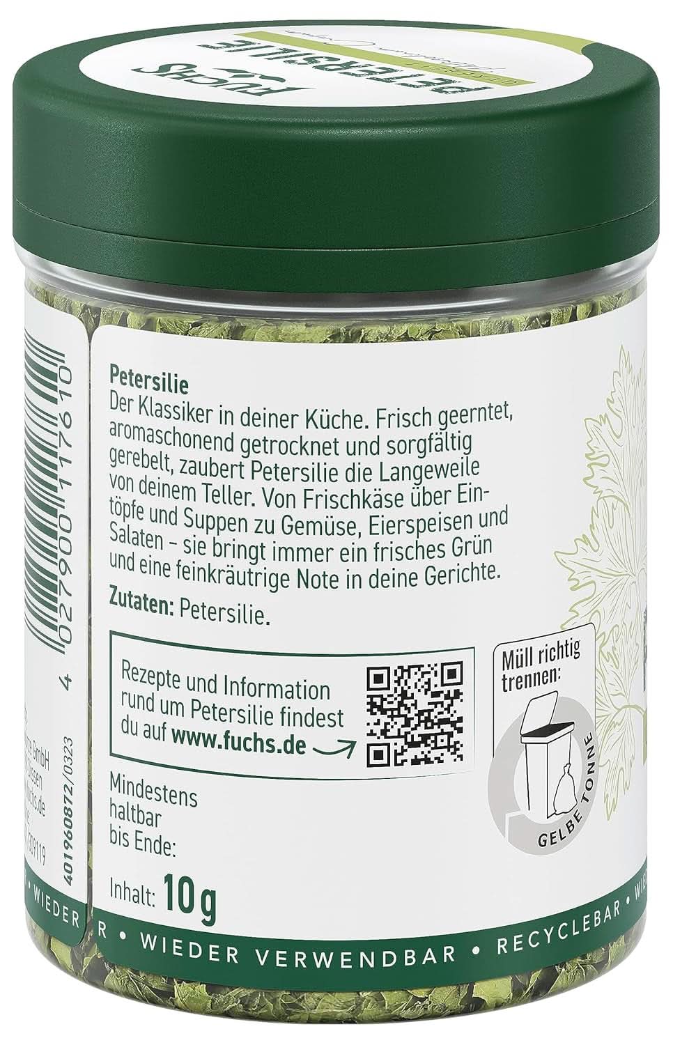 Fuchs - Petersilie gerieben - Kräutergeschmack für Eierspeisen, Gemüse und Salate - 10 Gramm Gewürze Naty Shop