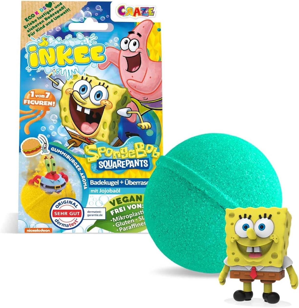 INKEE Spongebob Surprise Badebombe für Kinder, Spongebob Schwammkopf, Sammlerstück, 80 Gramm, Naty Shop, Spongebob Surprise Badebombe