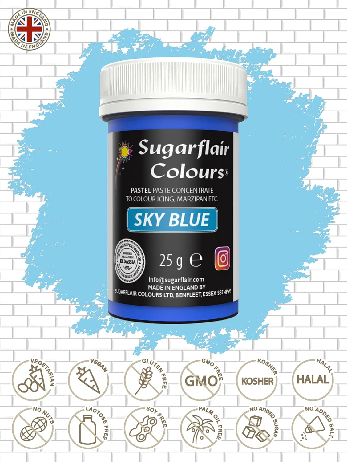 Lebensmittelfarbe Sugarflair Paste Pastel Sky Blue, Lebensmittelfarbe für Pasta, für Fondant und Marzipan, konzentrierte Farben Spectral – 25 g