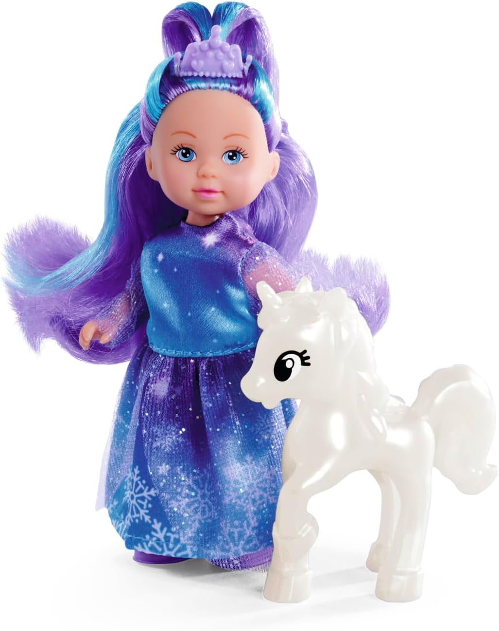 Simba Evi Prinzessin Fantasy of Love Puppe in einem Märchenkleid mit einem funkelnden Einhorn, 12 cm große Spielpuppe, ab 3 Jahren
