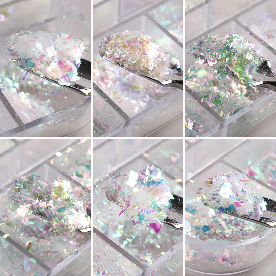 JMEOWIO Nagelglitter 12 Gitter Aurora Nail Art Dekoration Zubehör Nageldesign