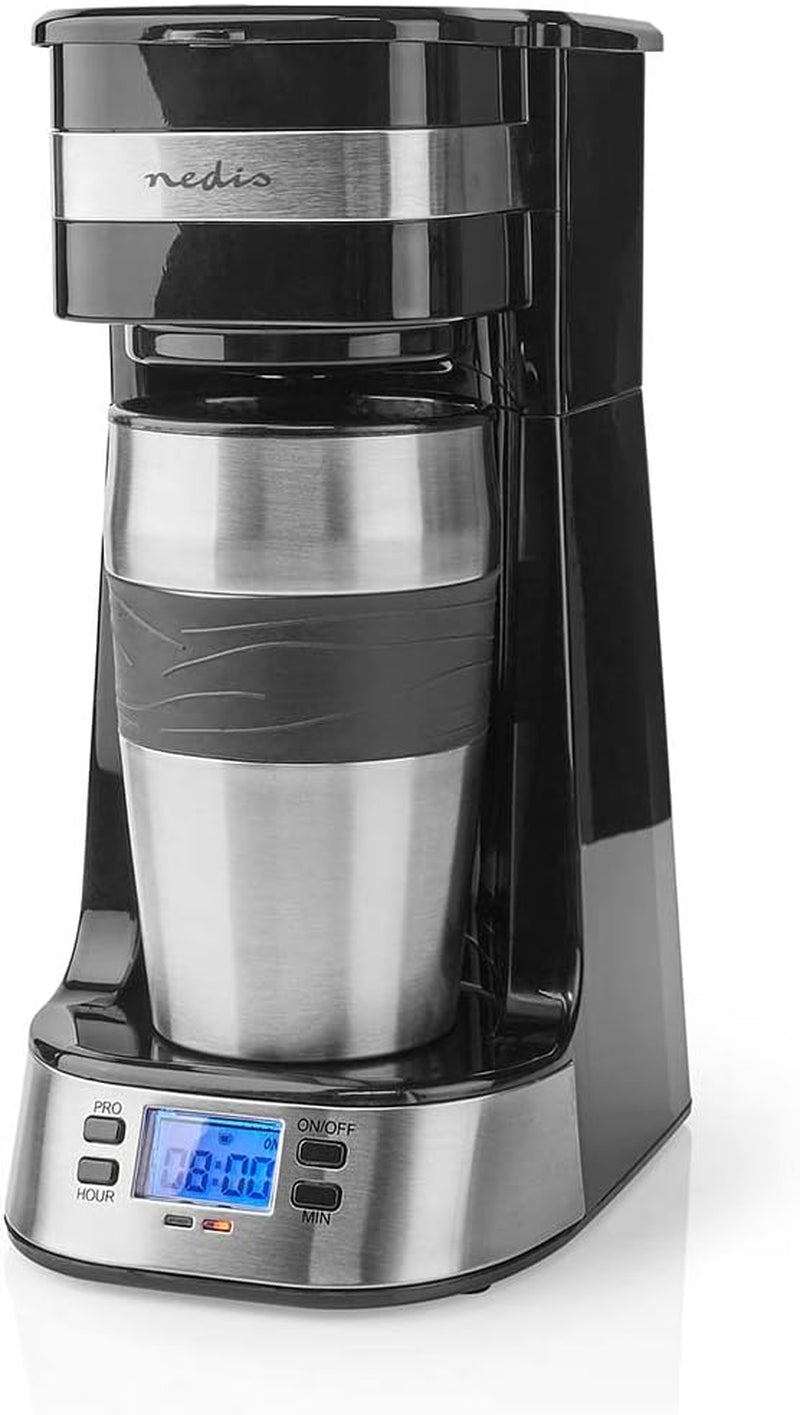 NEDIS Espressor – Filterkaffee – 0,4 l – 1 Tasse – Timer – Schwarz/Silber