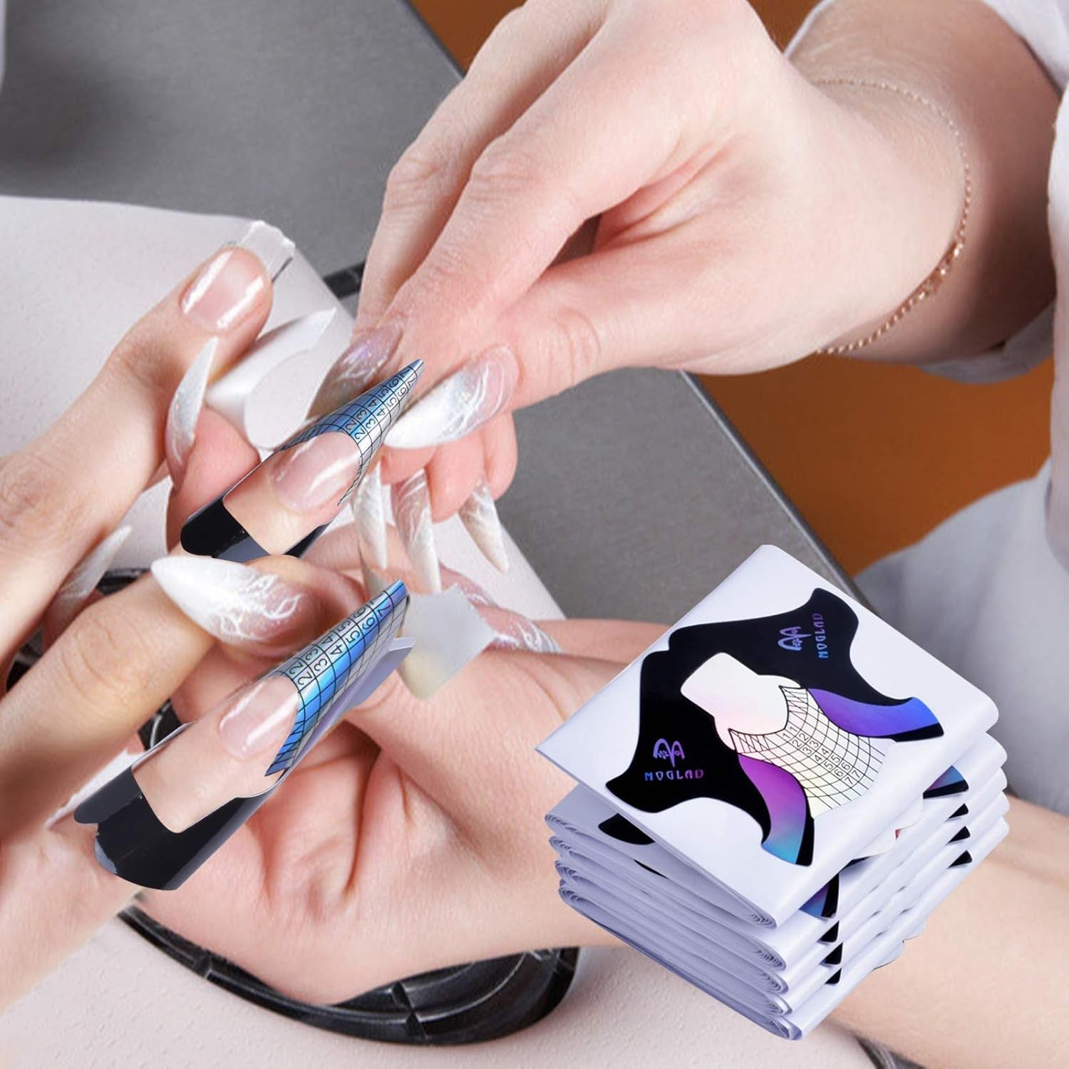 100 Stück Gel-Nagelschablonen, Zubehör für künstliche Nägel, selbstklebende Nagelschablonen für Nagelkunst, Gelnägel, künstliche Nagelverlängerungen