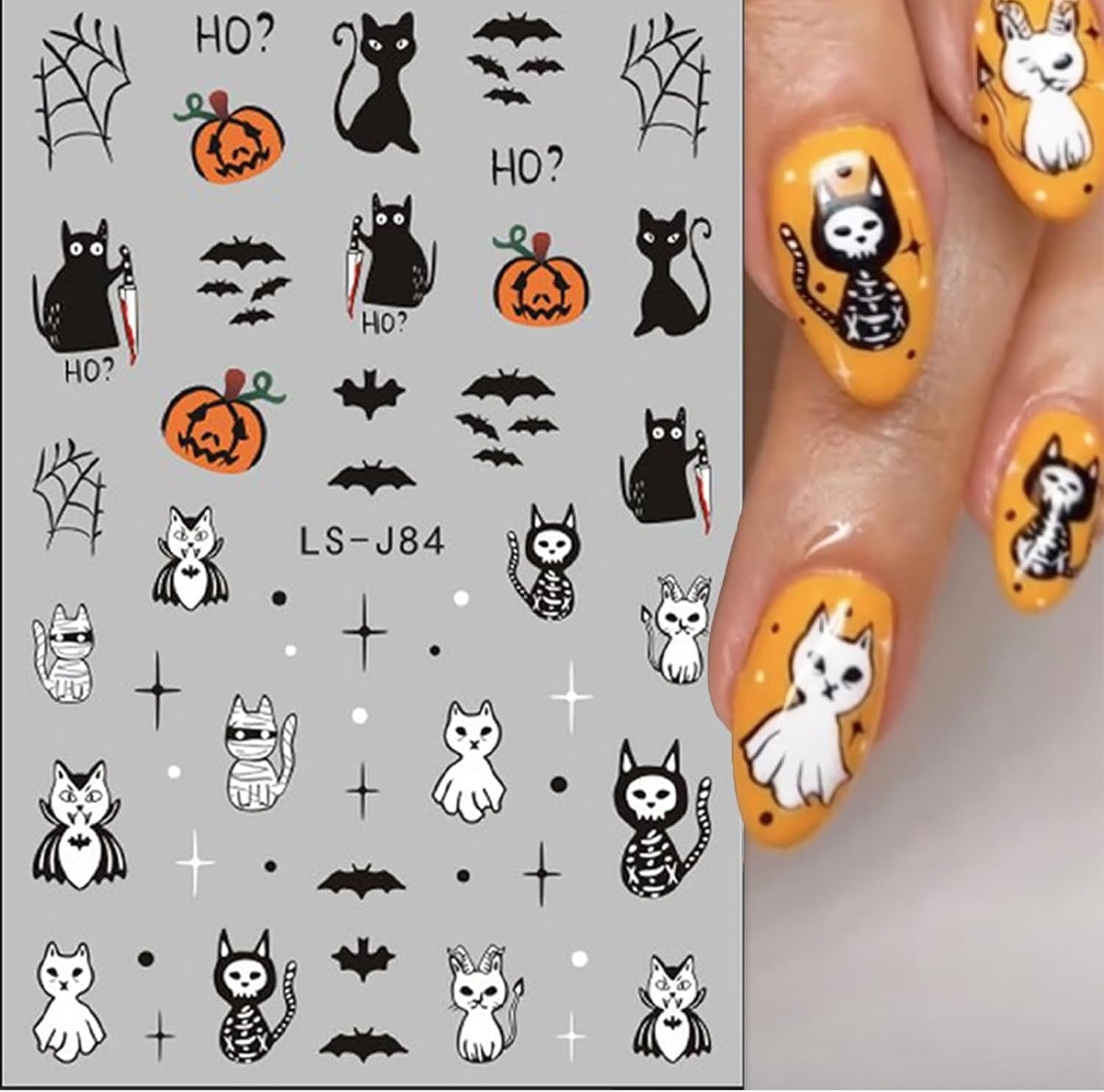 Nagelsticker Halloween, 8 Blätter Halloween Nagelsticker, Kürbis Nail Sticker, Nail Art, Nagel Charms, Nagel Zubehör, Nageldesign, Weihnachten (Typ A)