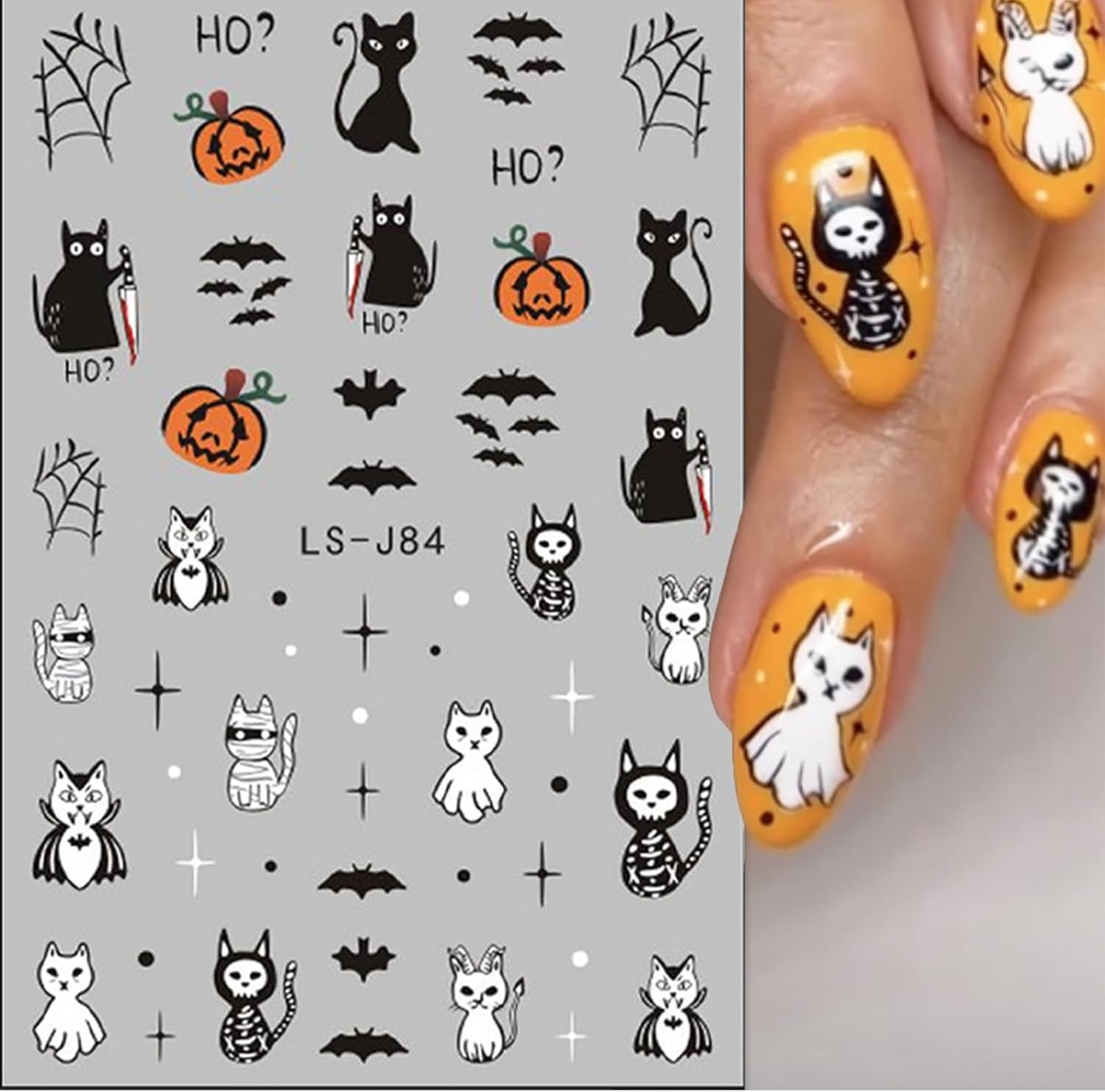 Nagelsticker Halloween, 8 Blätter Halloween Nagelsticker, Kürbis Nail Sticker, Nail Art, Nagel Charms, Nagel Zubehör, Nageldesign, Weihnachten (Typ A)