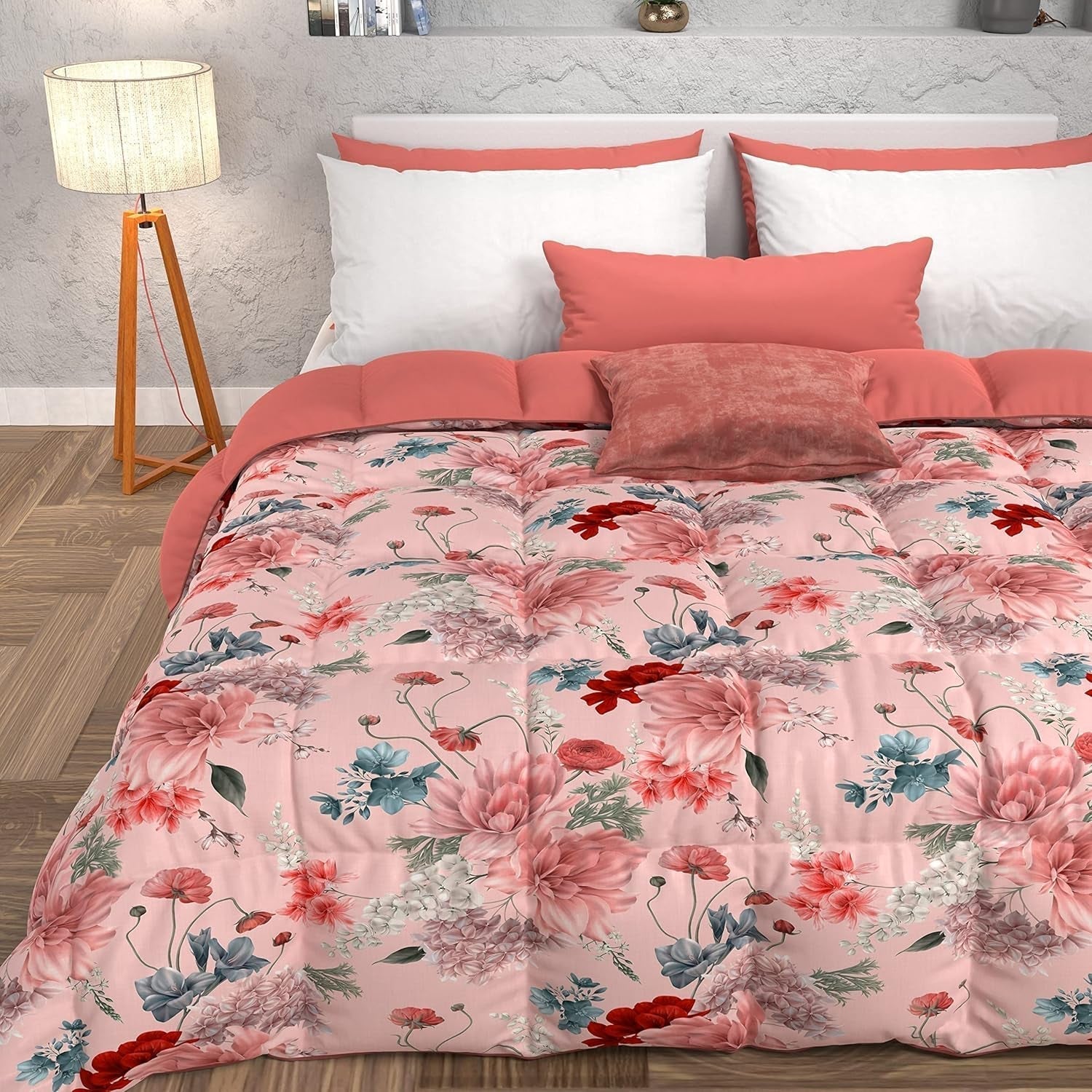 PETTI Artigiani Italiani - Winterdecke, Winterdecke, einfache Steppdecke, doppelseitig, einfarbig und Digitaldruck, 100 % antiallergische Mikrofaser, hergestellt in Italien. Steppdecken und Steppdecken Naty Shop Floral 19 Powder 160 x 190 cm