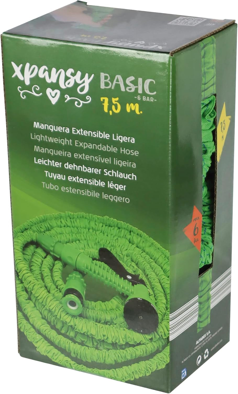 C2607A Hose Basic – Ausziehbarer Schlauch mit Wasserdruck, grün, 7,5 Meter