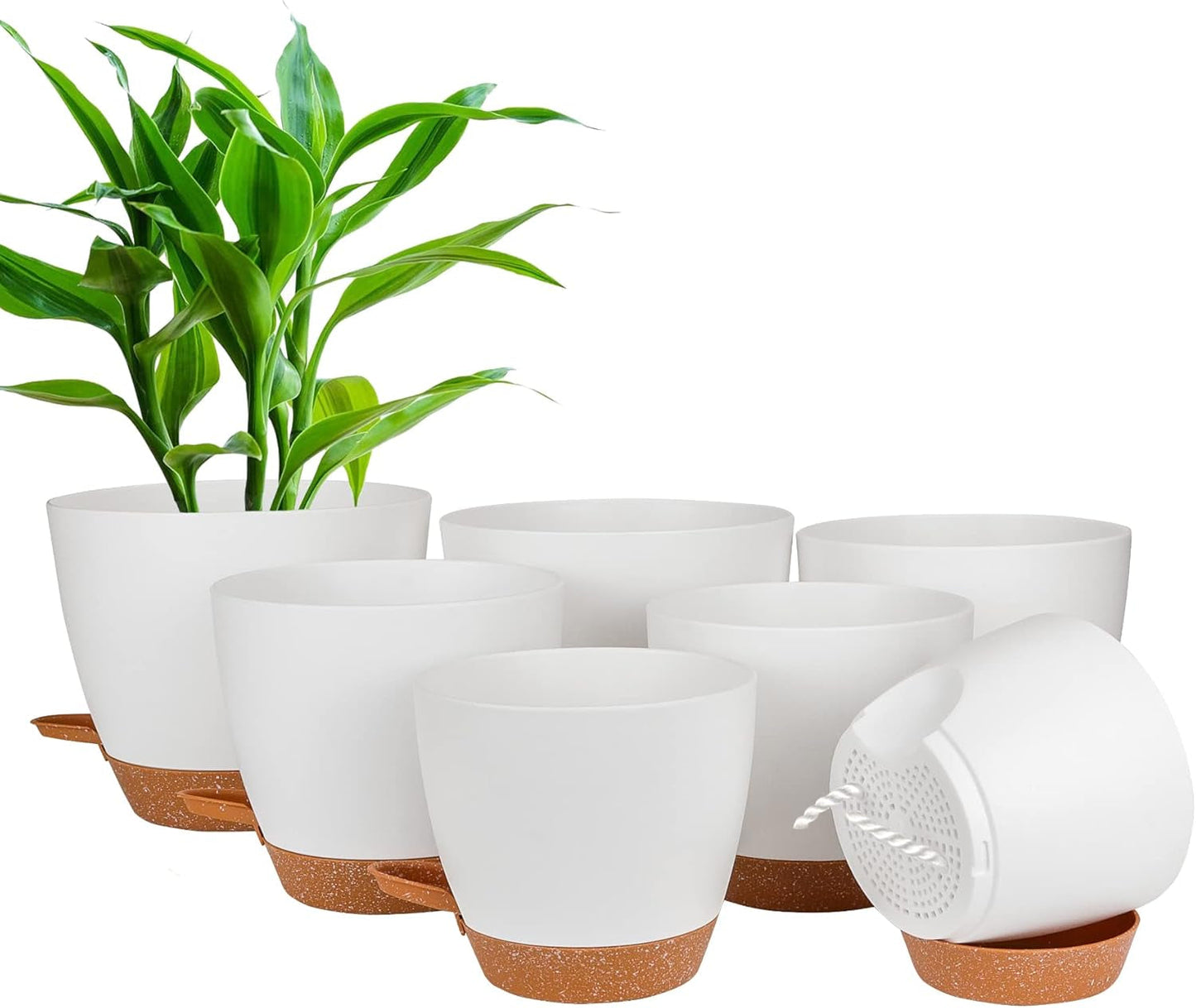 CSYY Blumentöpfe, Set mit 7 Kunststoff-Blumentöpfen mit Bewässerungssystem, 20,3/19/17,7/16,5/15,2/14/12,7 cm, selbstbewässernde Töpfe und Untersetzer für drinnen und draußen